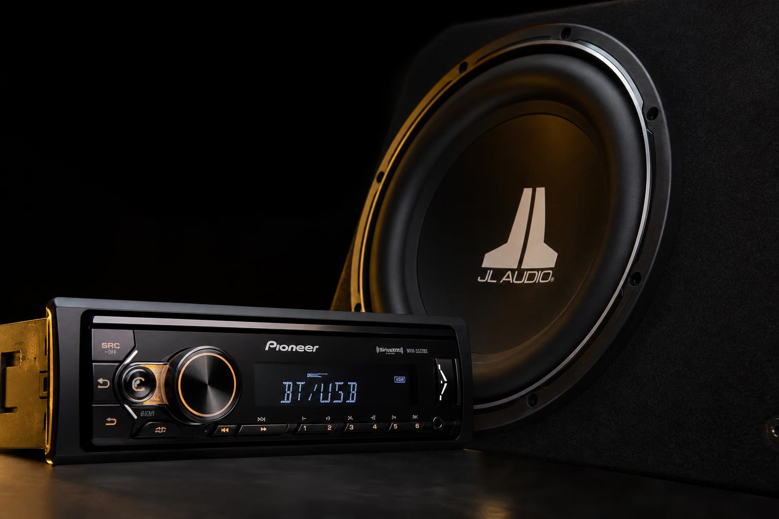 Car audio subwoofer, amplifier and head unit