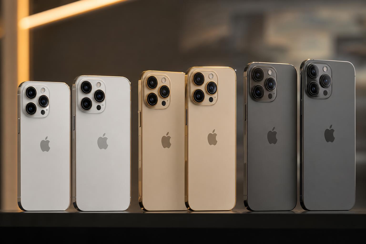 Row of iPhones and tablets